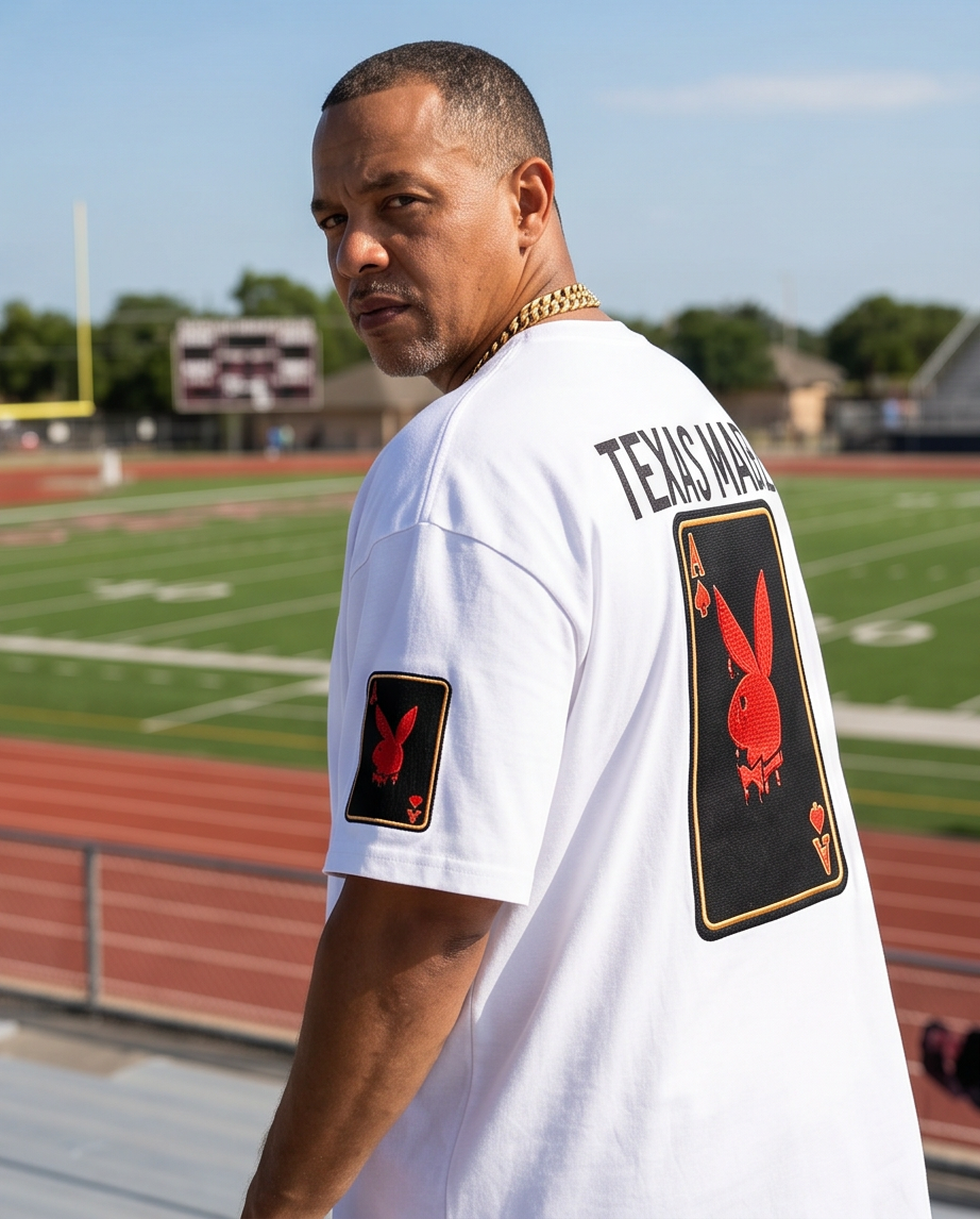 "Texas Made Aces" — White Heavyweight 7oz T-Shirt (2XL) — Streetwear One-of-a-Kind