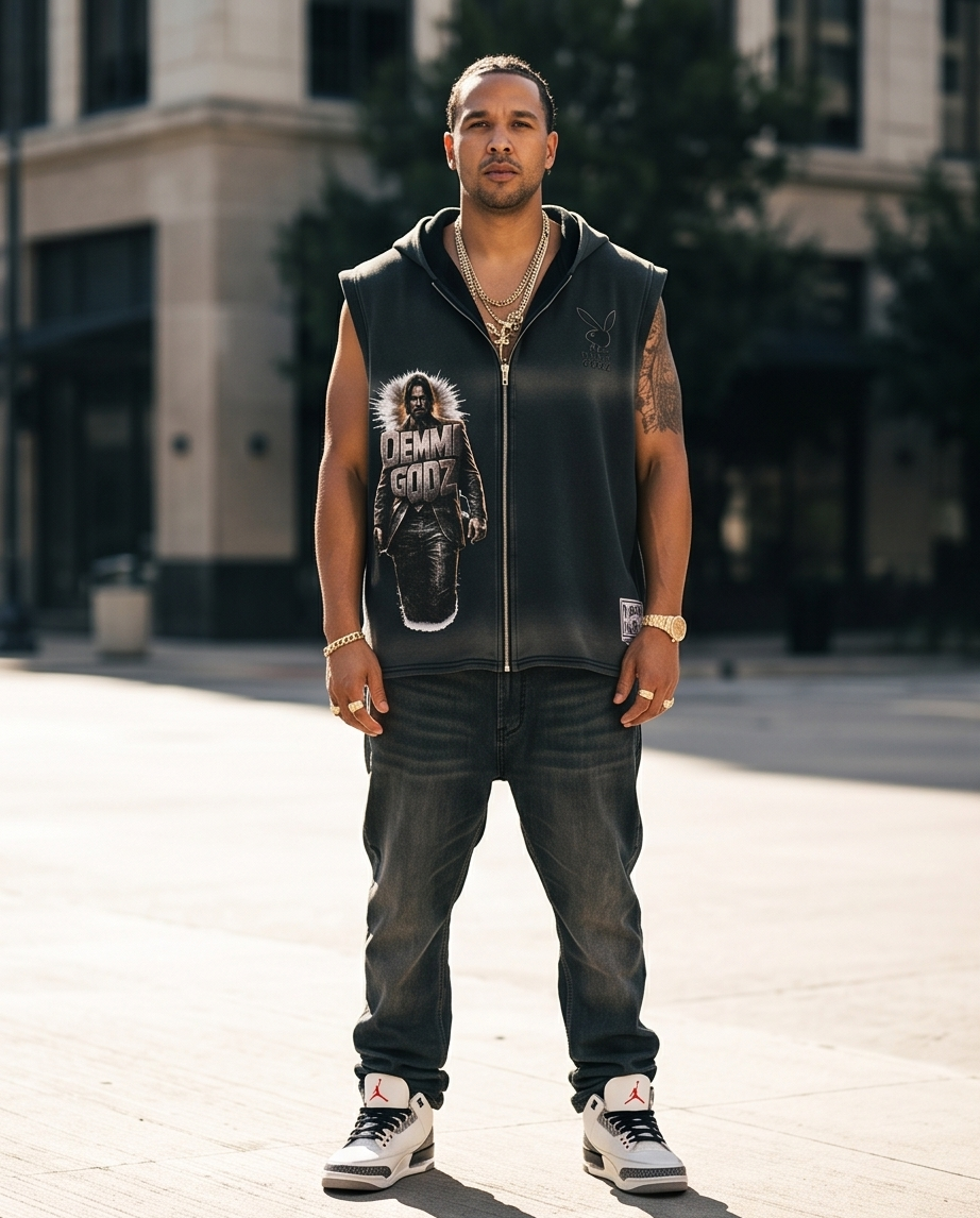 Vintage Washed Cut-Off Zipper Hoodie — Tattered Hem, 2XL (John Wick Vibe)