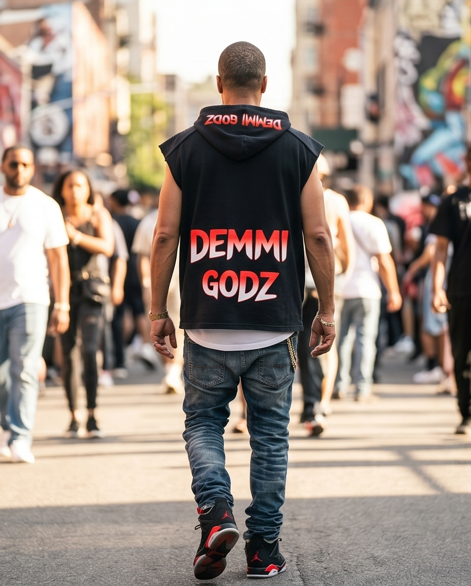 "Aces Gremlin" — Black Vintage Washed Cutoff Hoodie (L) — One‑of‑a‑Kind