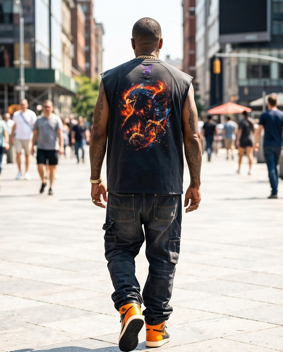 "Above All Odds" — Black Vintage Washed Cut-Off Tee, Distressed Sleeves, Size L (One‑of‑a‑Kind)