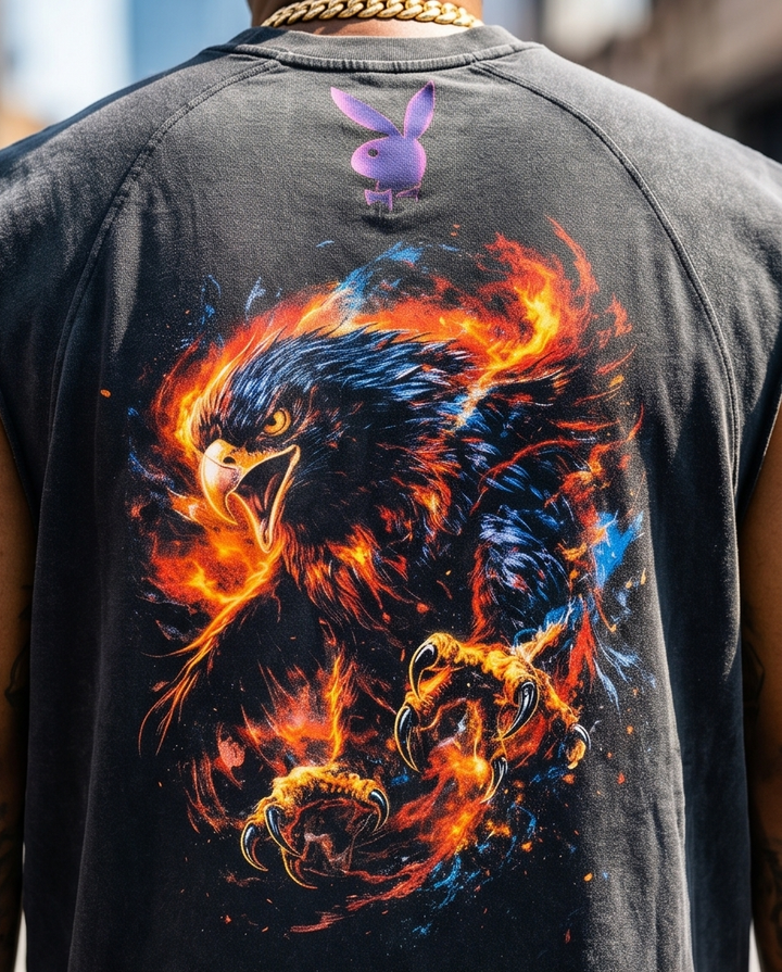"Above All Odds" — Black Vintage Washed Cut-Off Tee, Distressed Sleeves, Size L (One‑of‑a‑Kind)