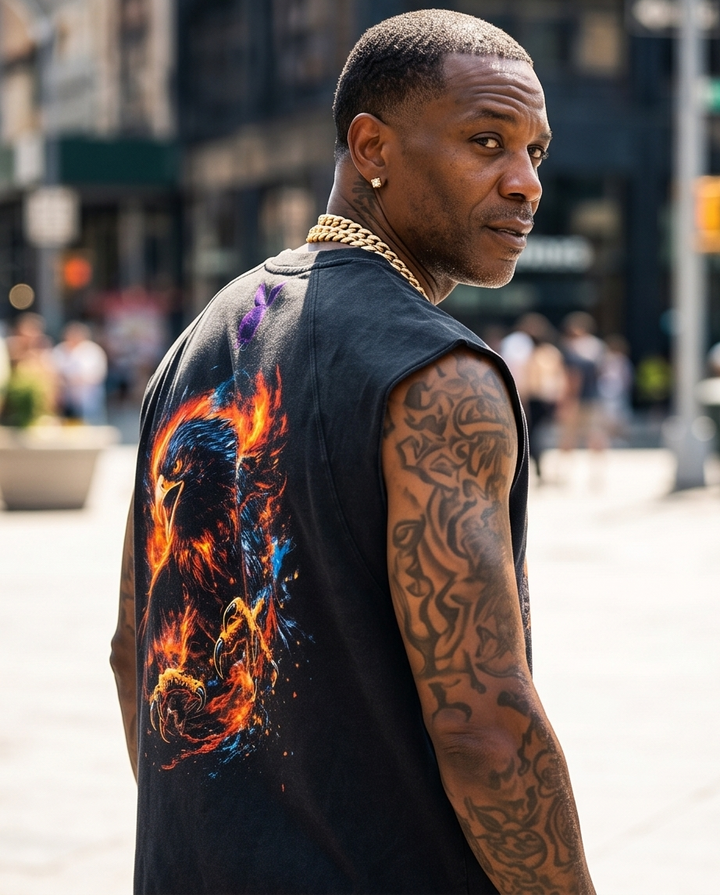"Above All Odds" — Black Vintage Washed Cut-Off Tee, Distressed Sleeves, Size L (One‑of‑a‑Kind)