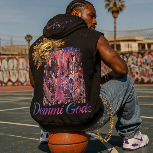 Oversized Black Vintage-Wash Hoodie Tank with Cut-Off Sleeves – 2XL Drank Baby Graphic for Ultimate Stylish Comfort