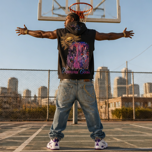 Oversized Black Vintage-Wash Hoodie Tank with Cut-Off Sleeves – 2XL Drank Baby Graphic for Ultimate Stylish Comfort