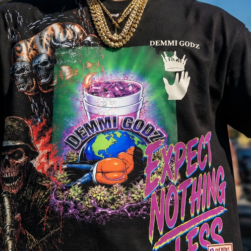 Urban Streetwear Mineral-Washed Oversized Waffle Knit Tee — "Expect Nothing Less" Graphic, 2XL