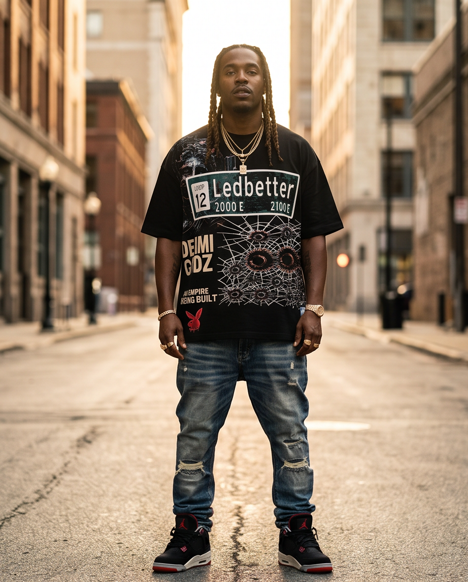 Black Heavyweight 7oz T‑Shirt — Ledbetter Graphic (2XL) | Urban Streetwear