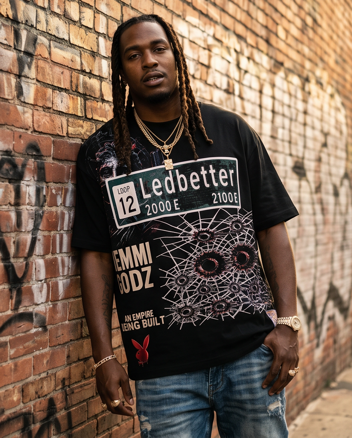 Black Heavyweight 7oz T-Shirt - Ledbetter Graphic (2XL) | Urban Streetwear Collection
