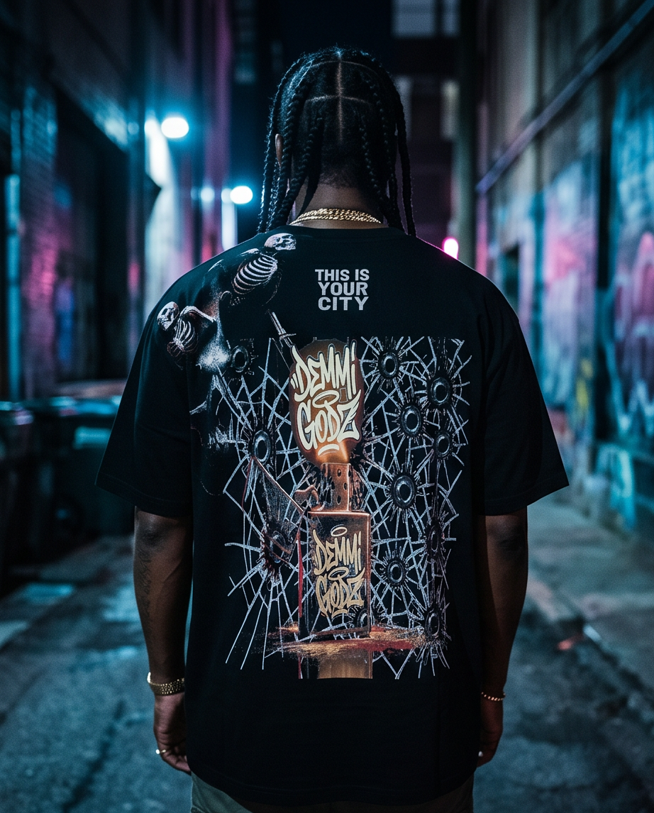 Black Heavyweight 7oz T-Shirt - Ledbetter Graphic (2XL) | Urban Streetwear Collection