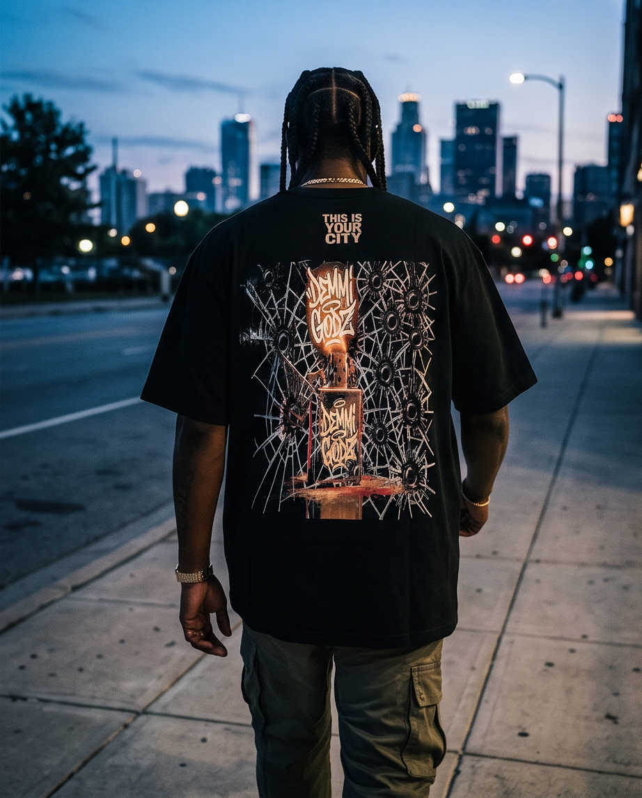 Black Heavyweight 7oz T-Shirt - Ledbetter Graphic (2XL) | Urban Streetwear Collection