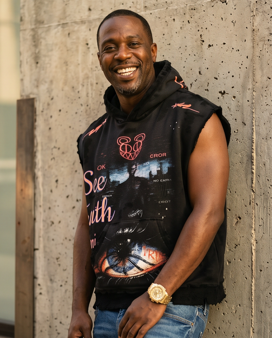 Urban Streetwear Hoodie – Vintage Washed Fleece Cut-Off Sleeves with “See The Truth” Graphic
