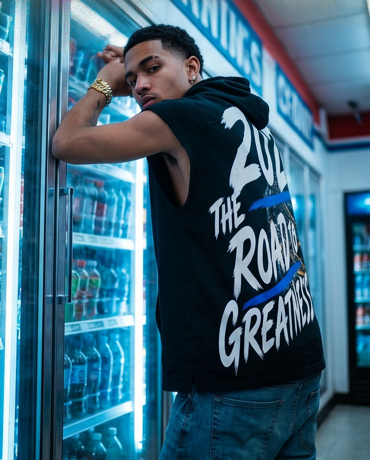 Oversized Vintage Hoodie Tank Top - Black Vintage-Wash 2XL with Built Different Graphic | Urban Streetwear