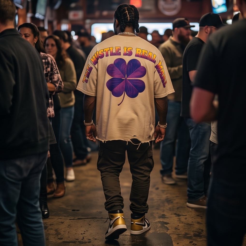 Full back view of the Desert Beige oversized streetwear tee highlighting the clean drape and medium-length cropped cut.