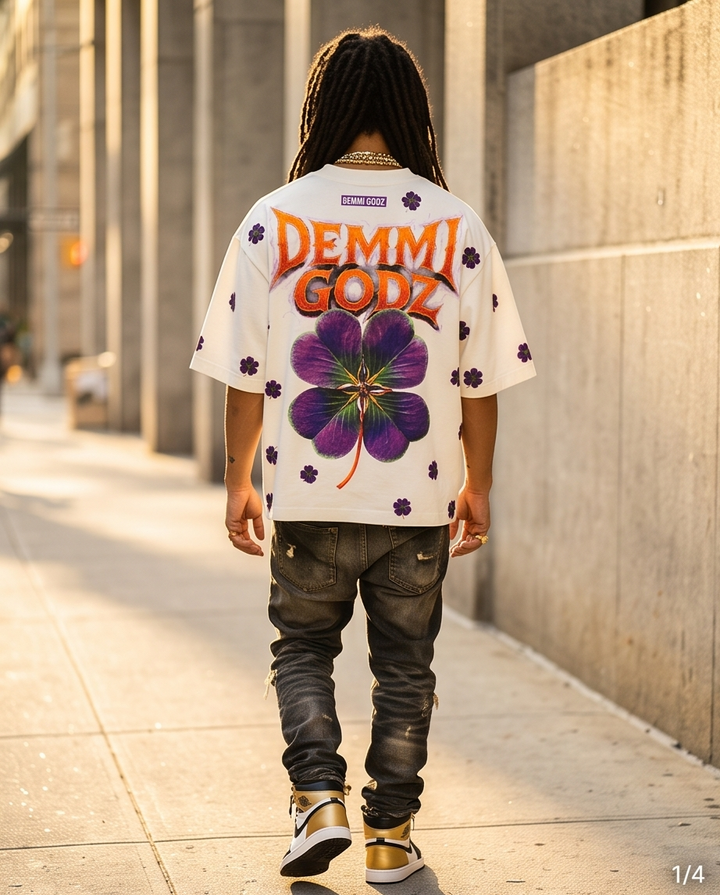 Full back view of the black Off-White custom urban streetwear t-shirt in size Large, showing the clean, minimalist reverse side and the oversized, relaxed fit.