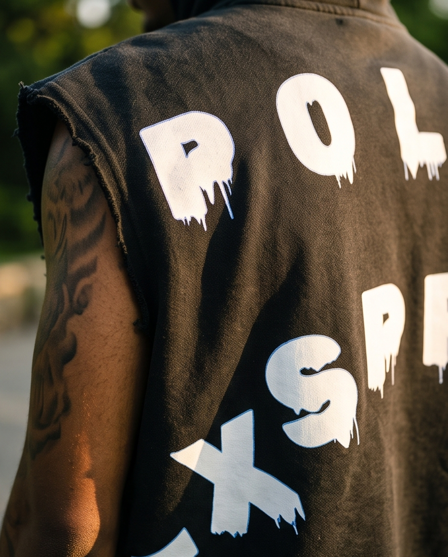 Close-up of the back of the hoodie, highlighting the heavy-duty hood construction, drop shoulder seams, and washed onyx black fabric texture.