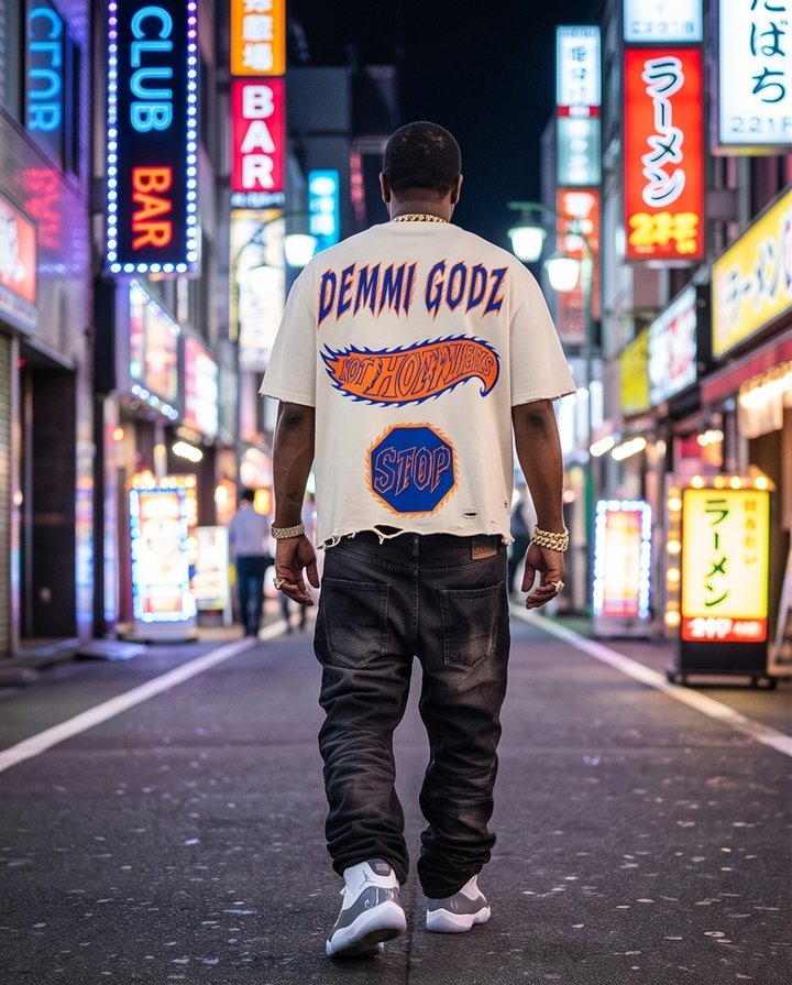 Back view of the off-white heavyweight cropped t-shirt, showing the clean oversized silhouette, structured drape, and premium fabric quality from behind.